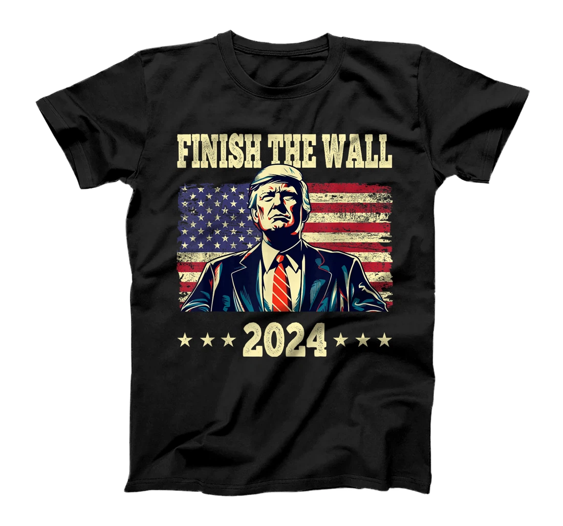 Trump Finish The Wall 2024 US Flag Retro Vintage Men Women T-Shirt