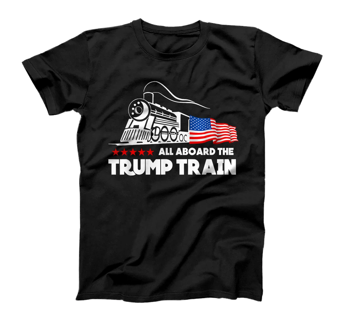 All Aboard the Trump Train 2024 American Flag T-Shirt