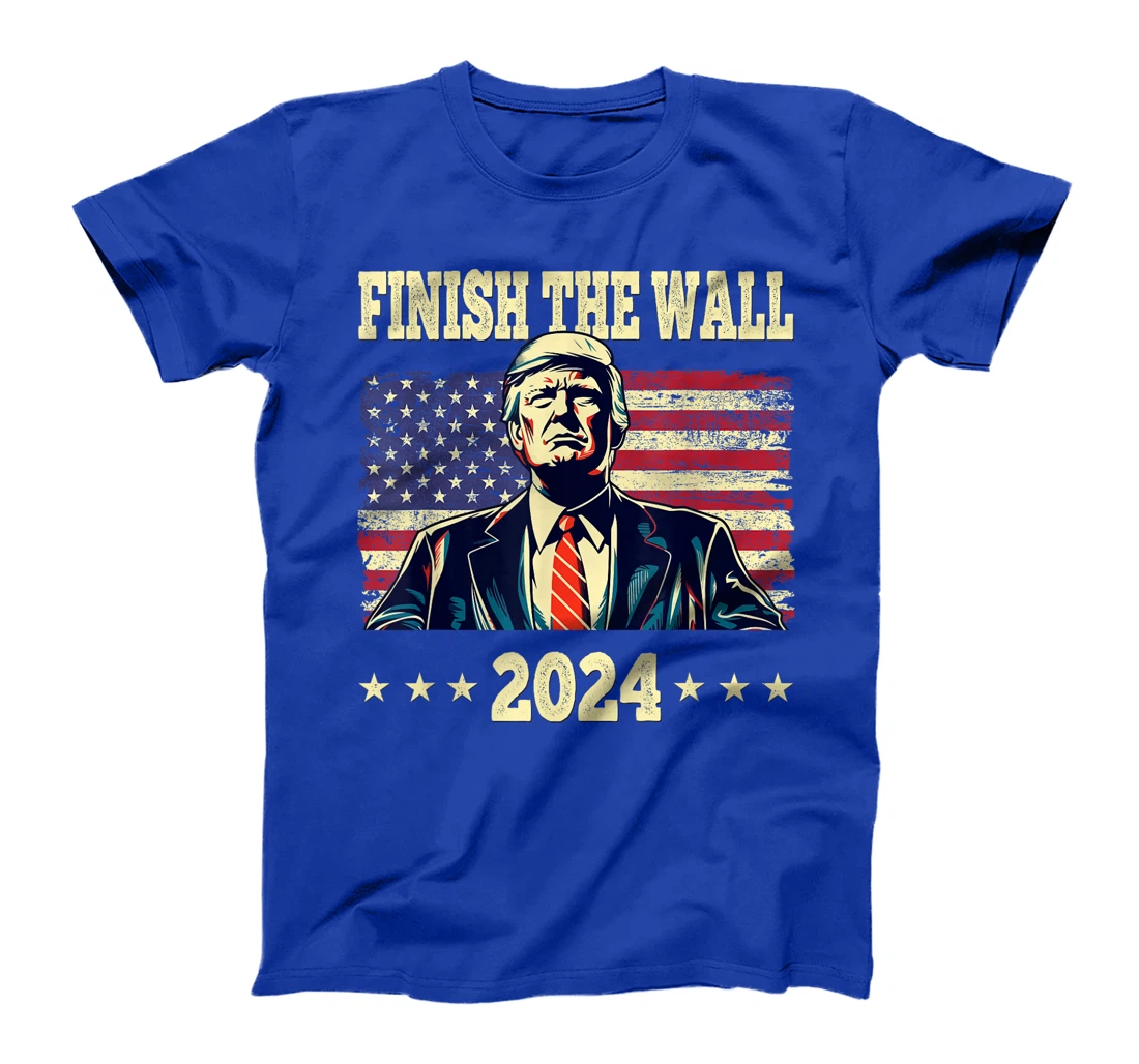 Trump Finish The Wall 2024 US Flag Retro Vintage Men Women T-Shirt