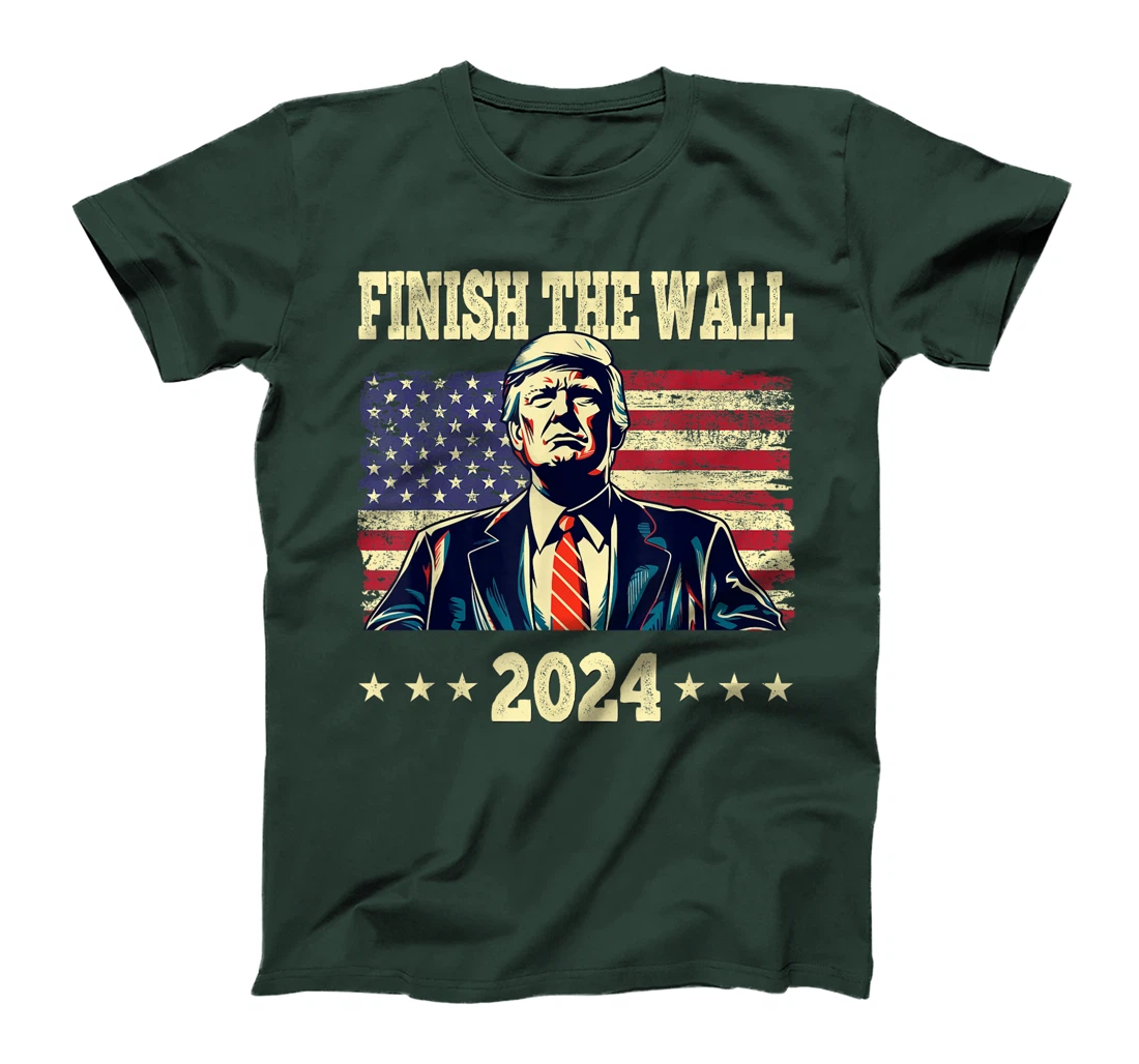 Trump Finish The Wall 2024 US Flag Retro Vintage Men Women T-Shirt