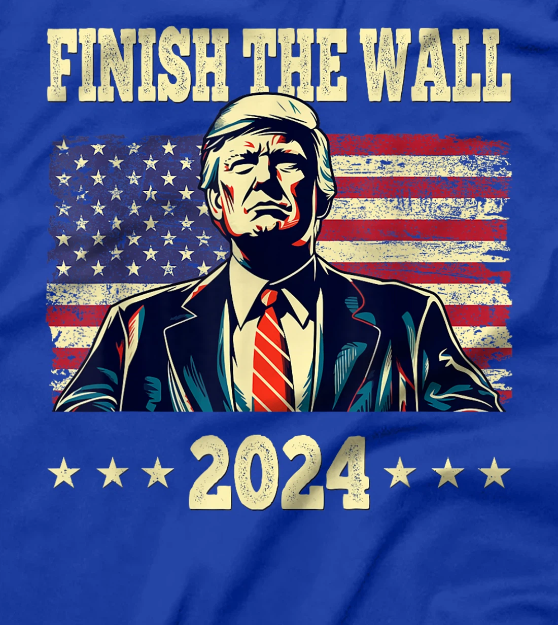 Trump Finish The Wall 2024 US Flag Retro Vintage Men Women T-Shirt