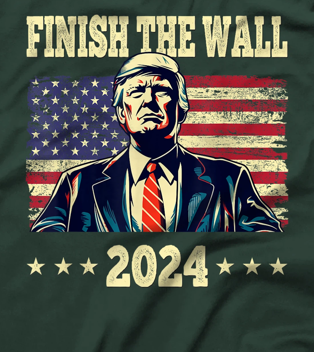 Trump Finish The Wall 2024 US Flag Retro Vintage Men Women T-Shirt