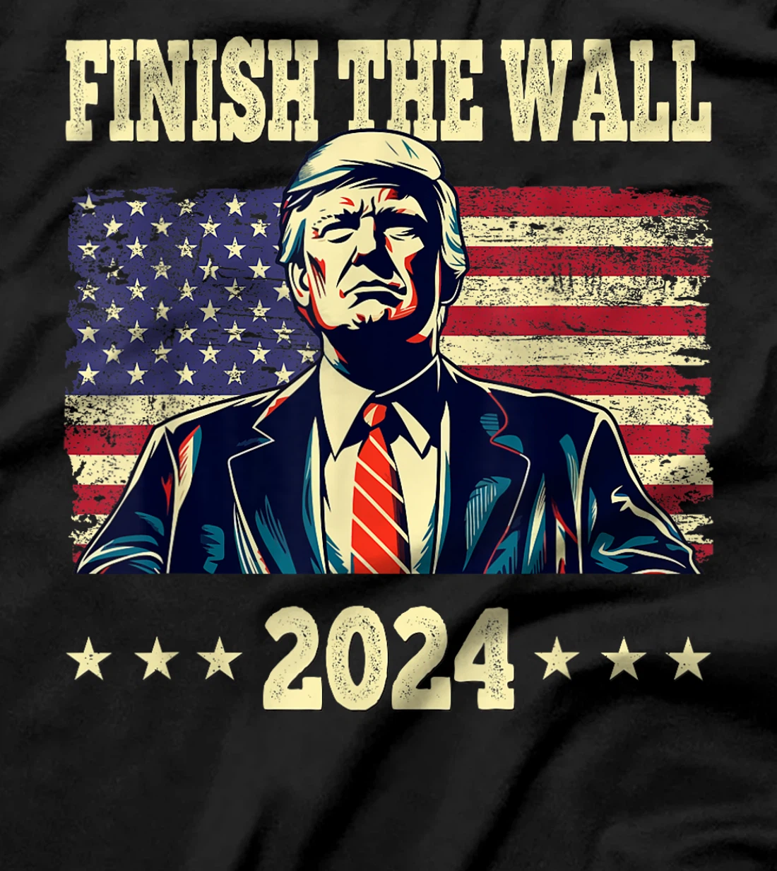 Trump Finish The Wall 2024 US Flag Retro Vintage Men Women T-Shirt