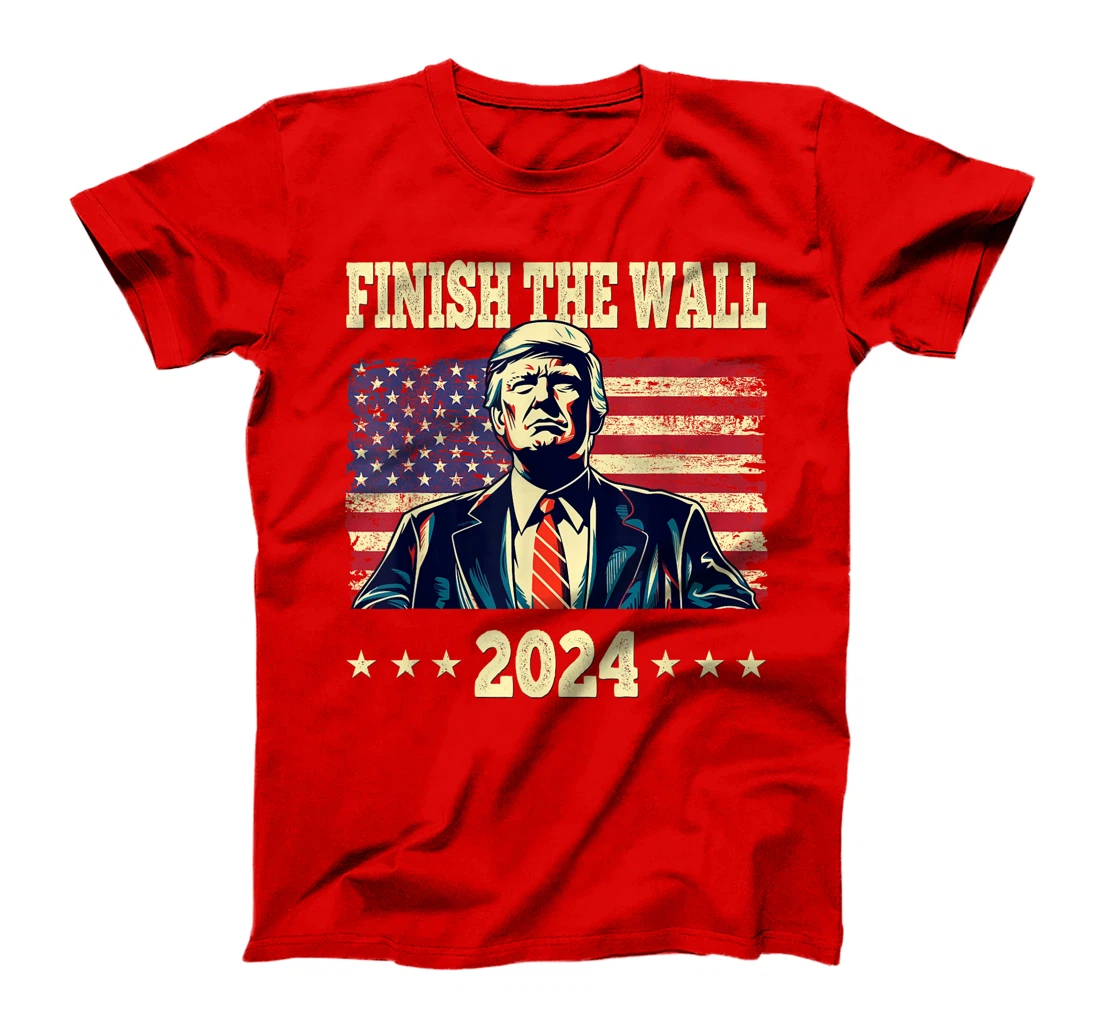 Trump Finish The Wall 2024 US Flag Retro Vintage Men Women T-Shirt