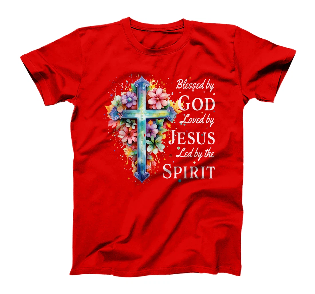 Blessed by God Loved by Jesus Floral Cross Christian T-Shirt