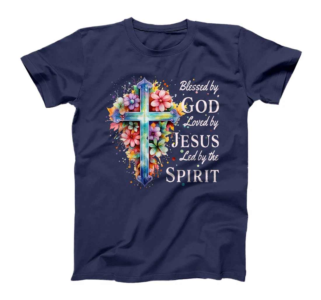 Blessed by God Loved by Jesus Floral Cross Christian T-Shirt