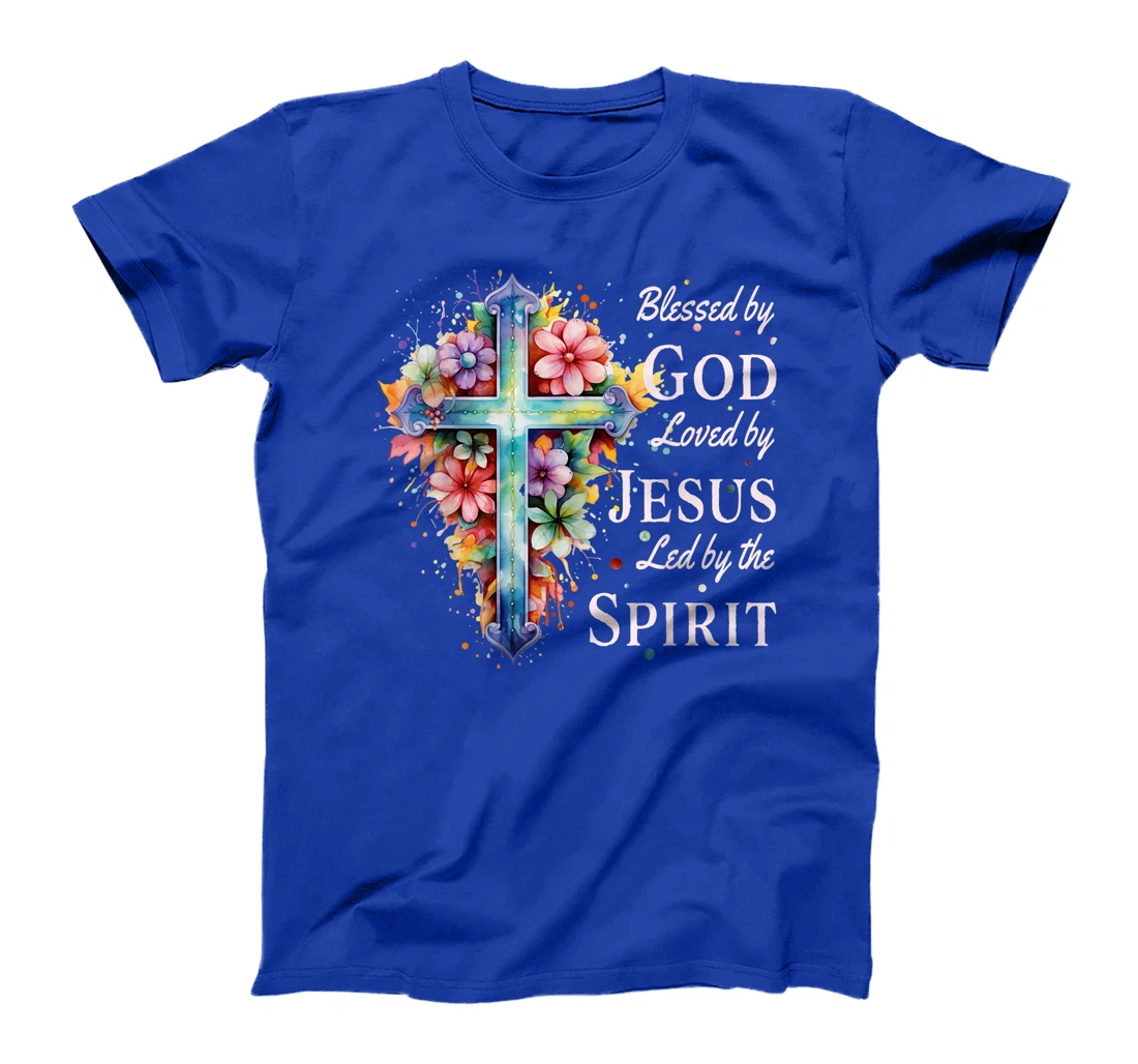 Blessed by God Loved by Jesus Floral Cross Christian T-Shirt