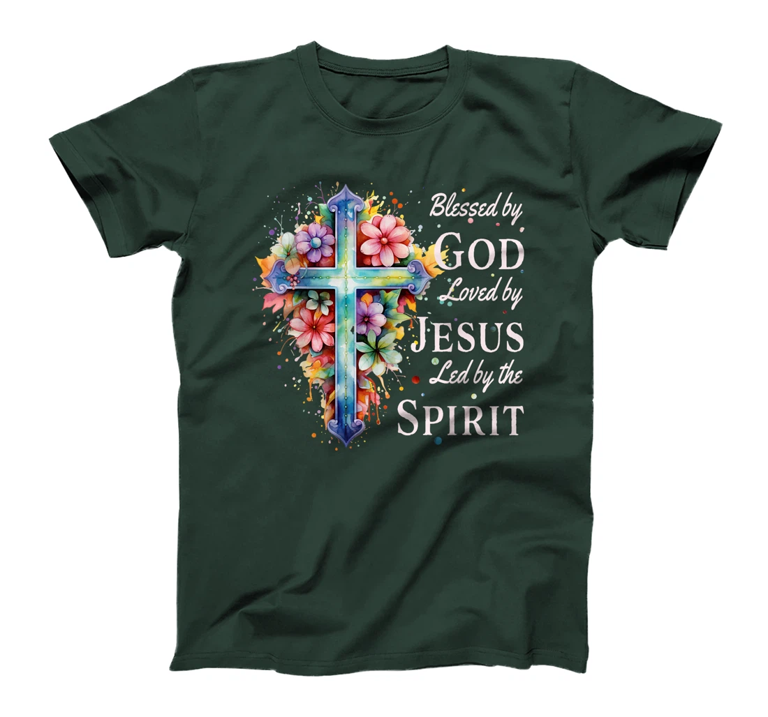 Blessed by God Loved by Jesus Floral Cross Christian T-Shirt