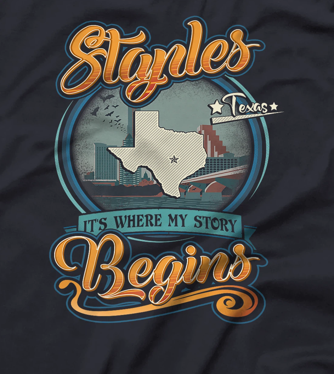 Womens Vintage Staples Texas Hometown My Story Begins T-Shirt