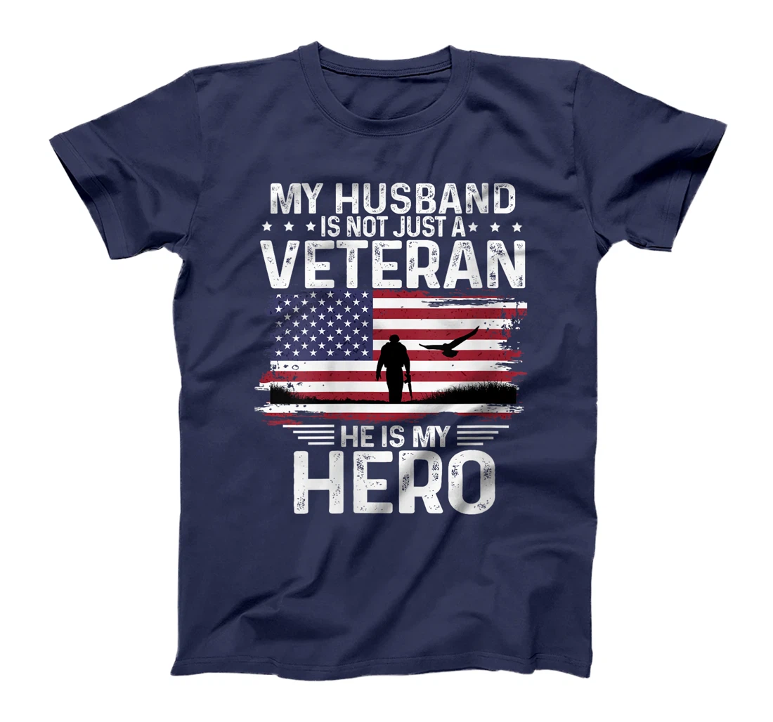 Womens My Husband Is Veteran He Is My Hero Shirt Soldier and Eagle T-Shirt