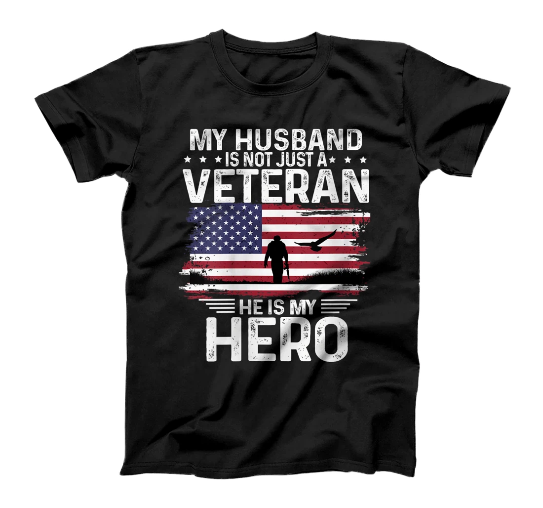 Womens My Husband Is Veteran He Is My Hero Shirt Soldier and Eagle T-Shirt