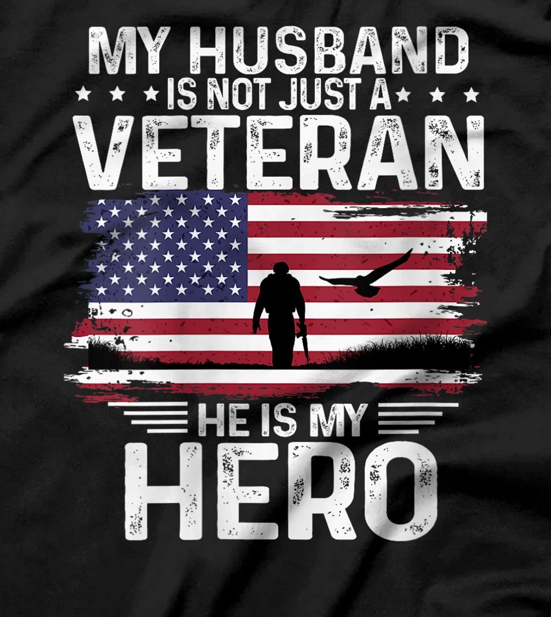 Womens My Husband Is Veteran He Is My Hero Shirt Soldier and Eagle T-Shirt