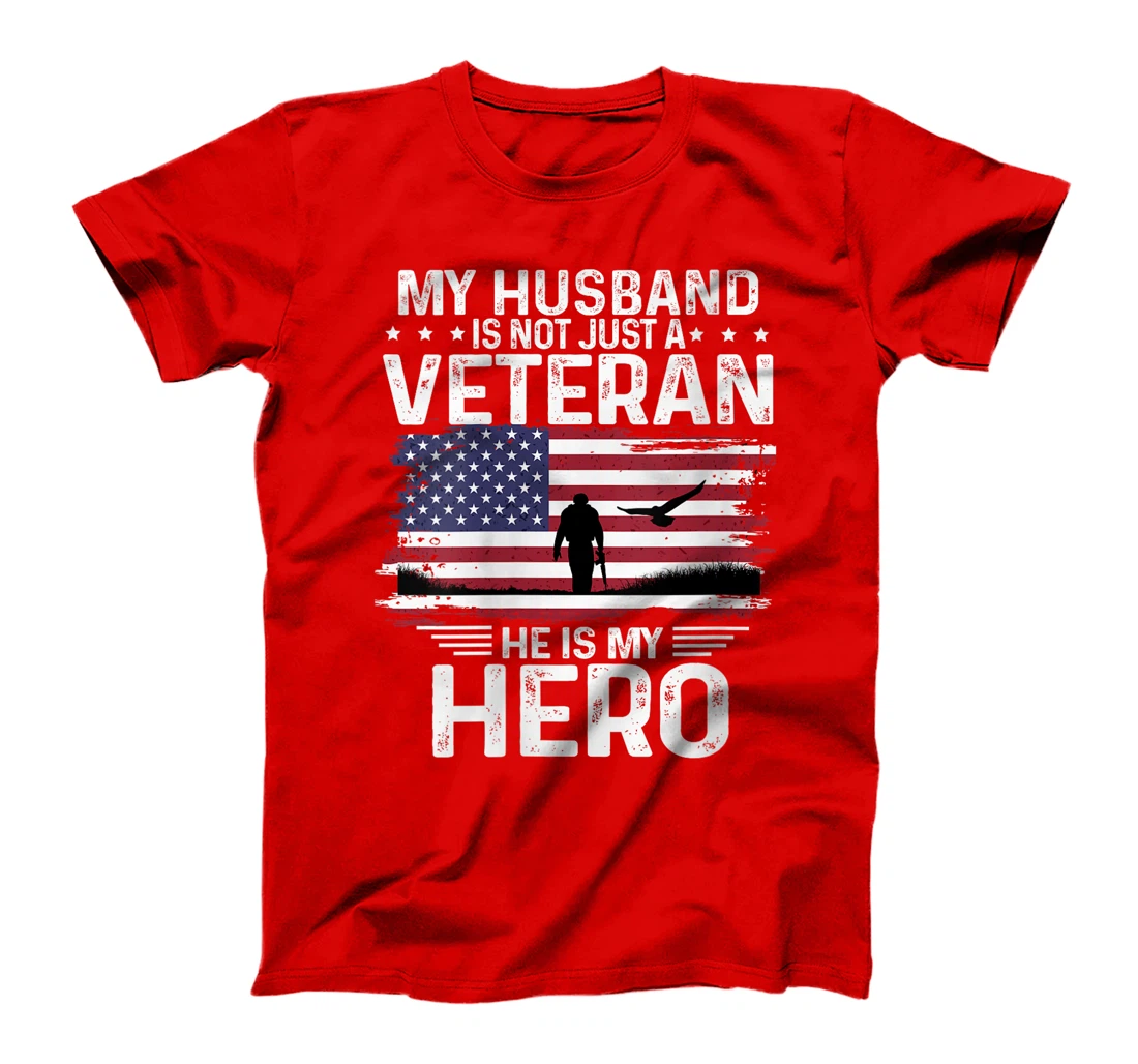 Womens My Husband Is Veteran He Is My Hero Shirt Soldier and Eagle T-Shirt