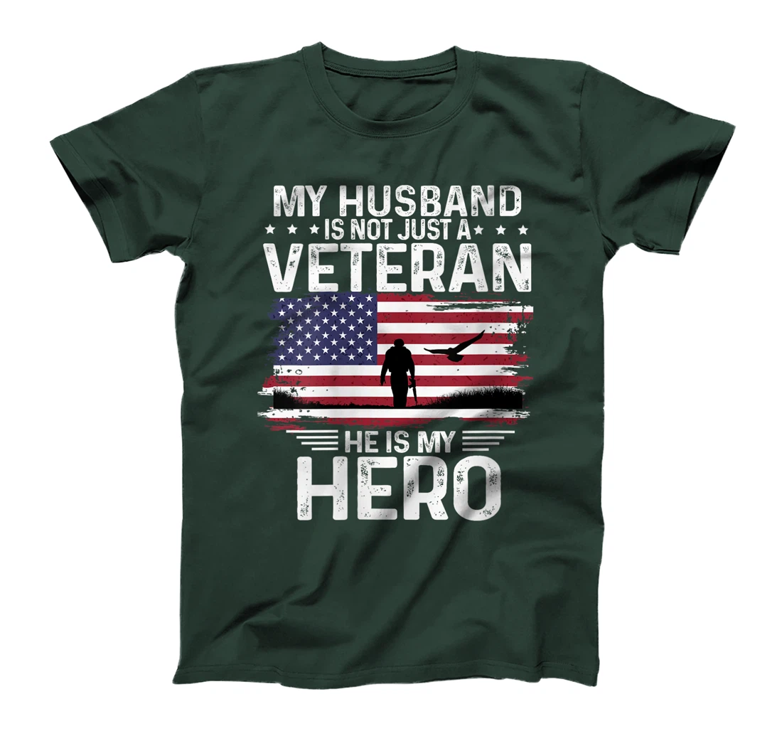 Womens My Husband Is Veteran He Is My Hero Shirt Soldier and Eagle T-Shirt