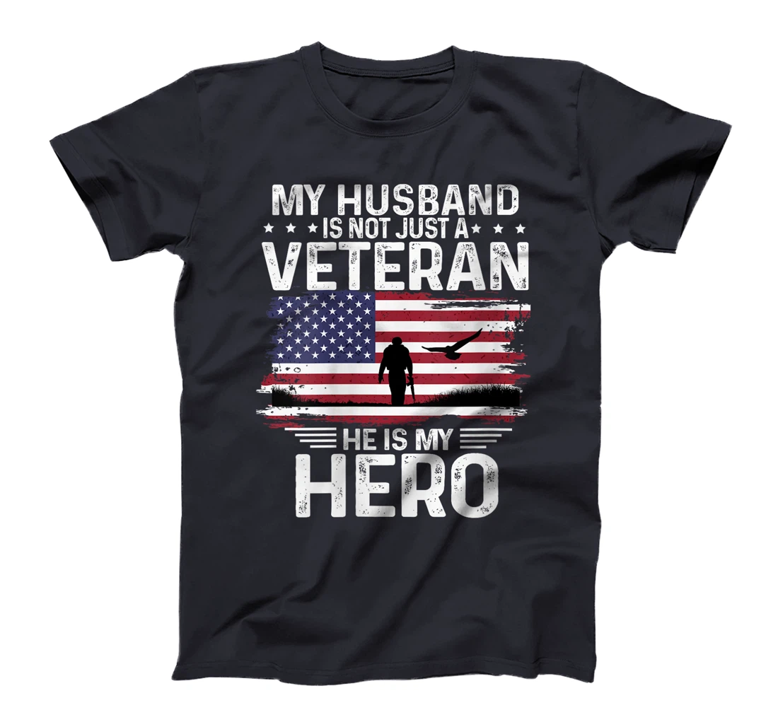 Womens My Husband Is Veteran He Is My Hero Shirt Soldier and Eagle T-Shirt
