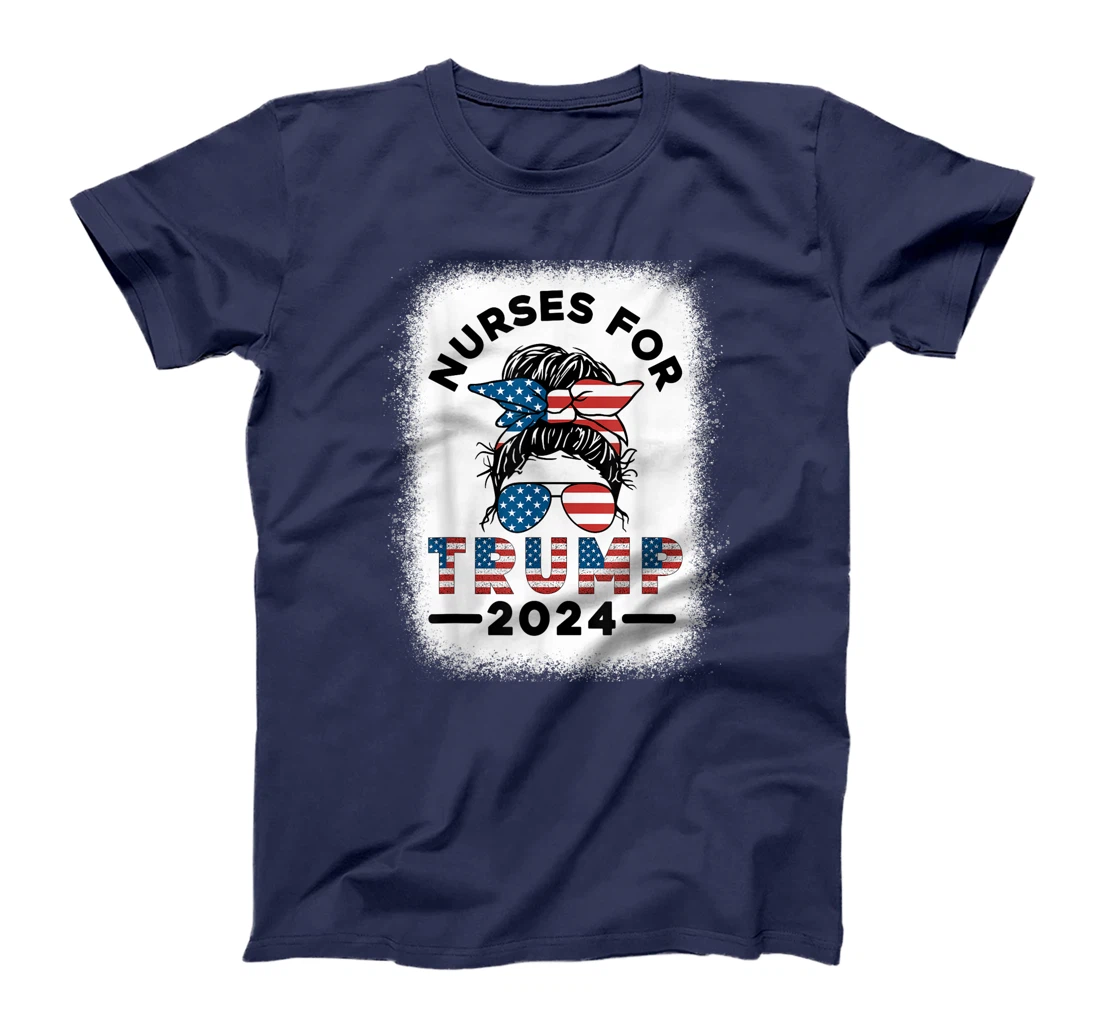Nurses For Trump 2024 Messy Bun Nurse USA Flag Women T-Shirt
