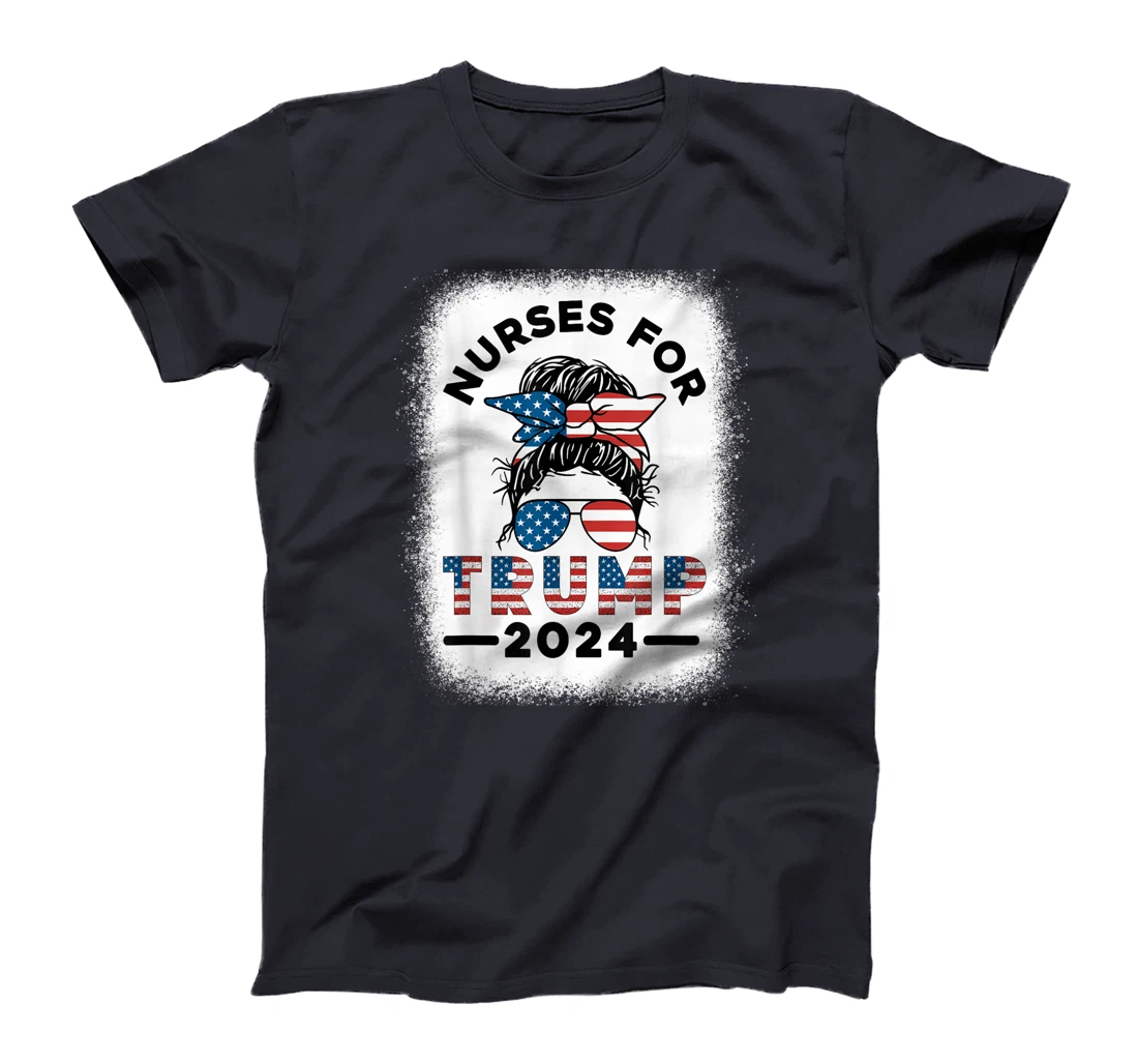 Nurses For Trump 2024 Messy Bun Nurse USA Flag Women T-Shirt