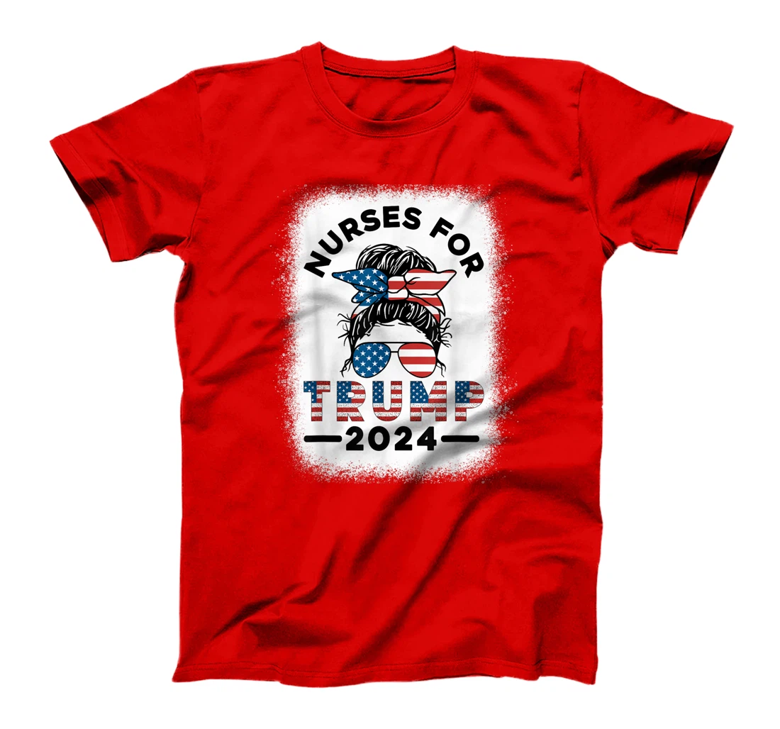 Nurses For Trump 2024 Messy Bun Nurse USA Flag Women T-Shirt