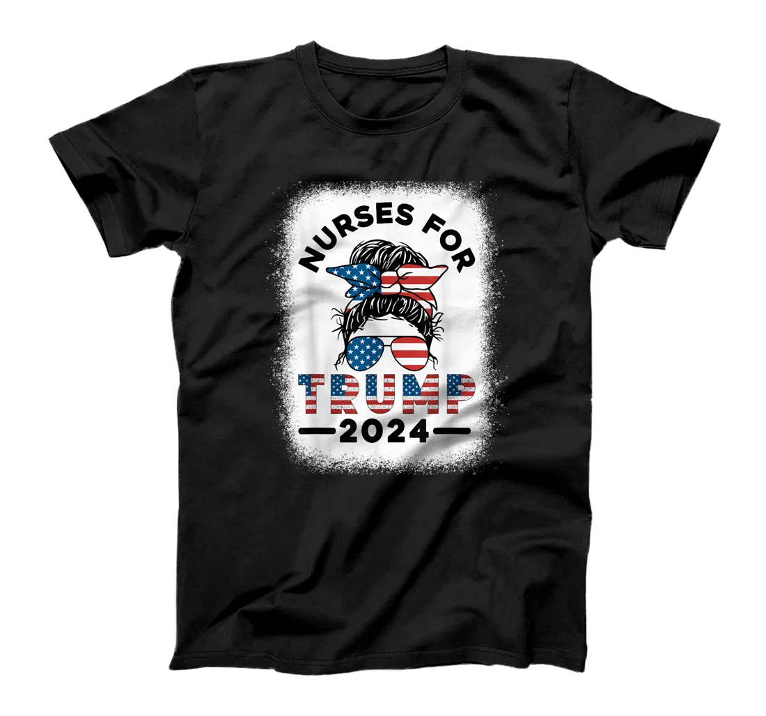 Nurses For Trump 2024 Messy Bun Nurse USA Flag Women T-Shirt