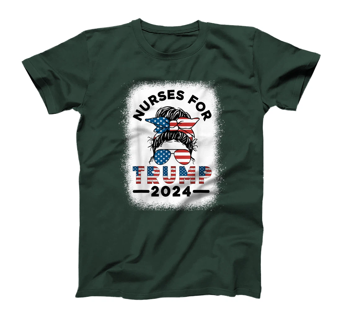 Nurses For Trump 2024 Messy Bun Nurse USA Flag Women T-Shirt