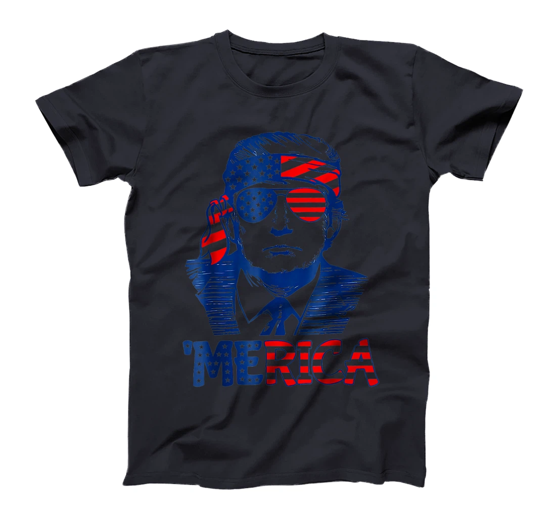 'MERICA TRUMP Happy 4th Of July Trump American Flag T-Shirt