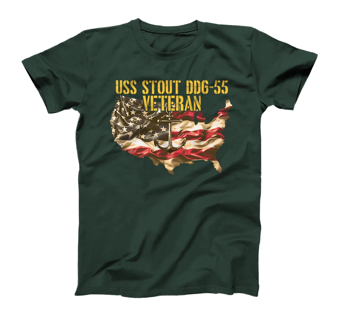 Womens Vintage USS Stout DDG-55 Destroyer Veteran US Flag T-Shirt
