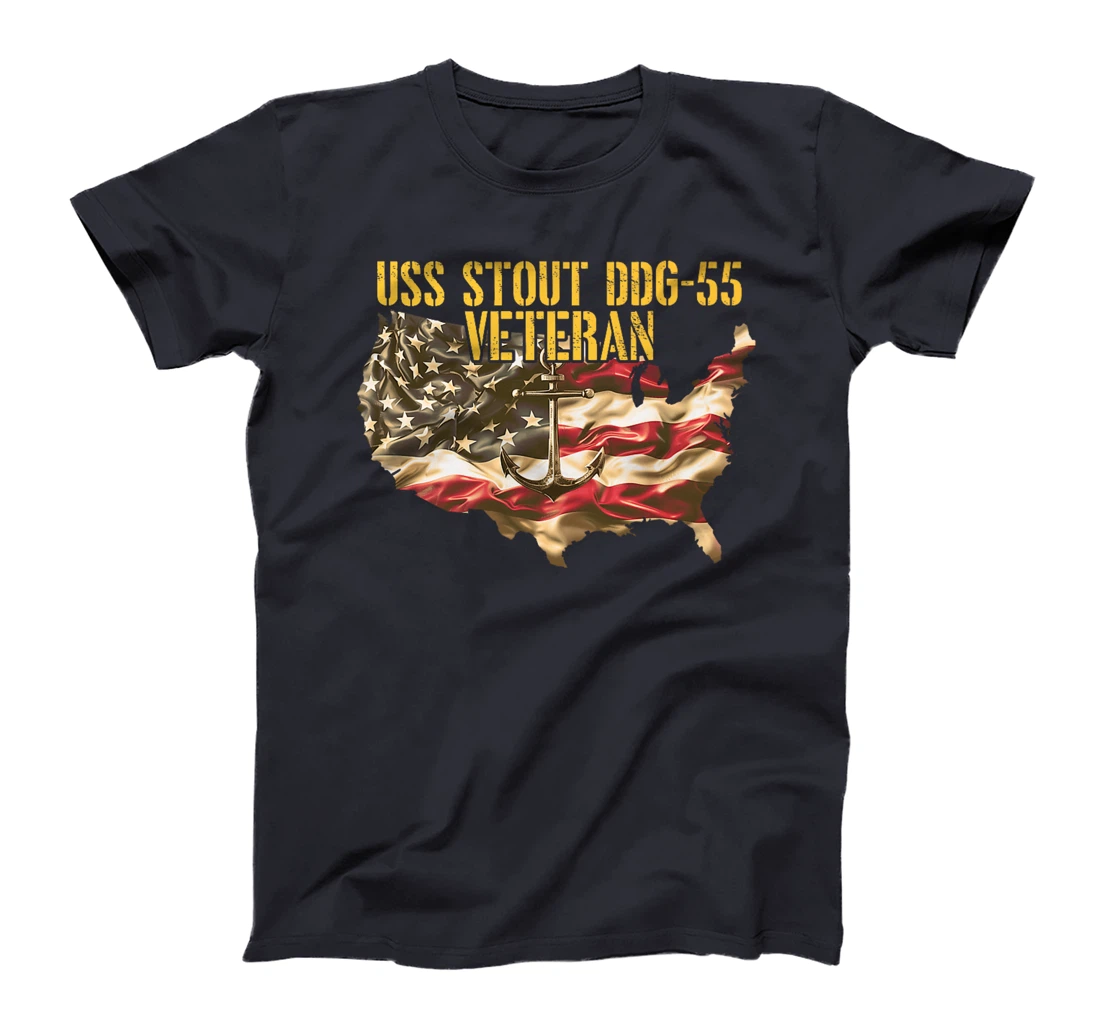 Womens Vintage USS Stout DDG-55 Destroyer Veteran US Flag T-Shirt