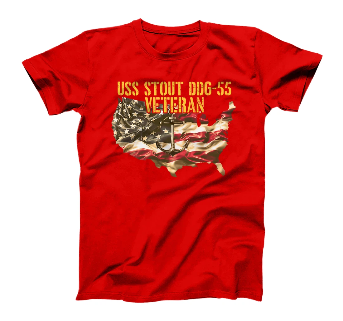 Womens Vintage USS Stout DDG-55 Destroyer Veteran US Flag T-Shirt