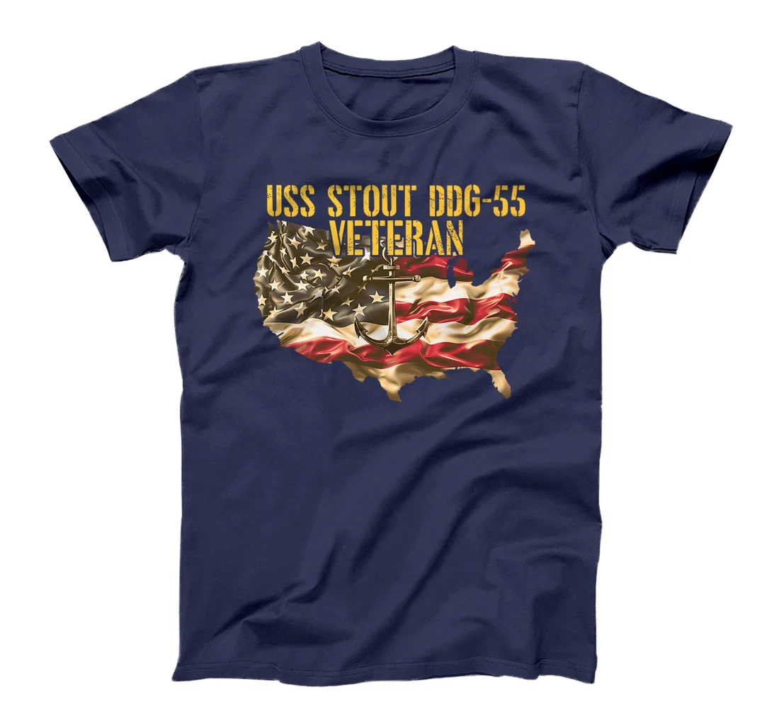 Womens Vintage USS Stout DDG-55 Destroyer Veteran US Flag T-Shirt