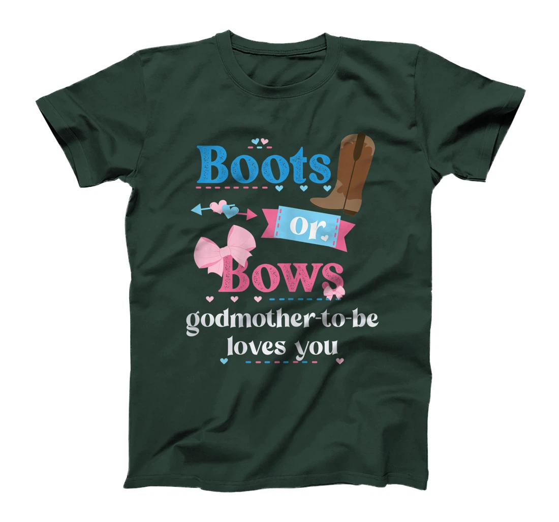 Womens Boots Or Bows Godmother-To-Be Loves You Gender Reveal Party T-Shirt