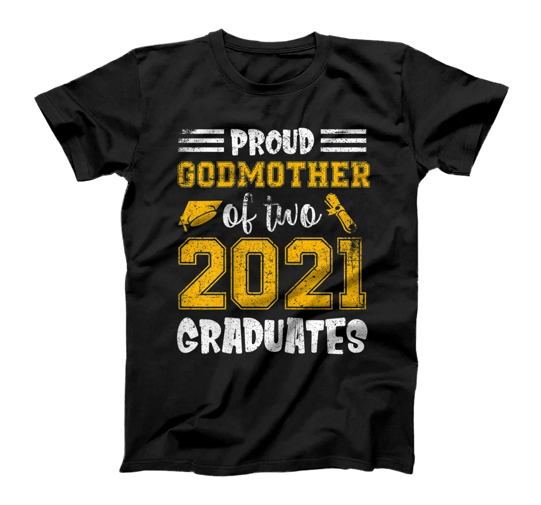 Womens Proud Godmother Of Two 2021 Graduate Senior Distressed T-Shirt