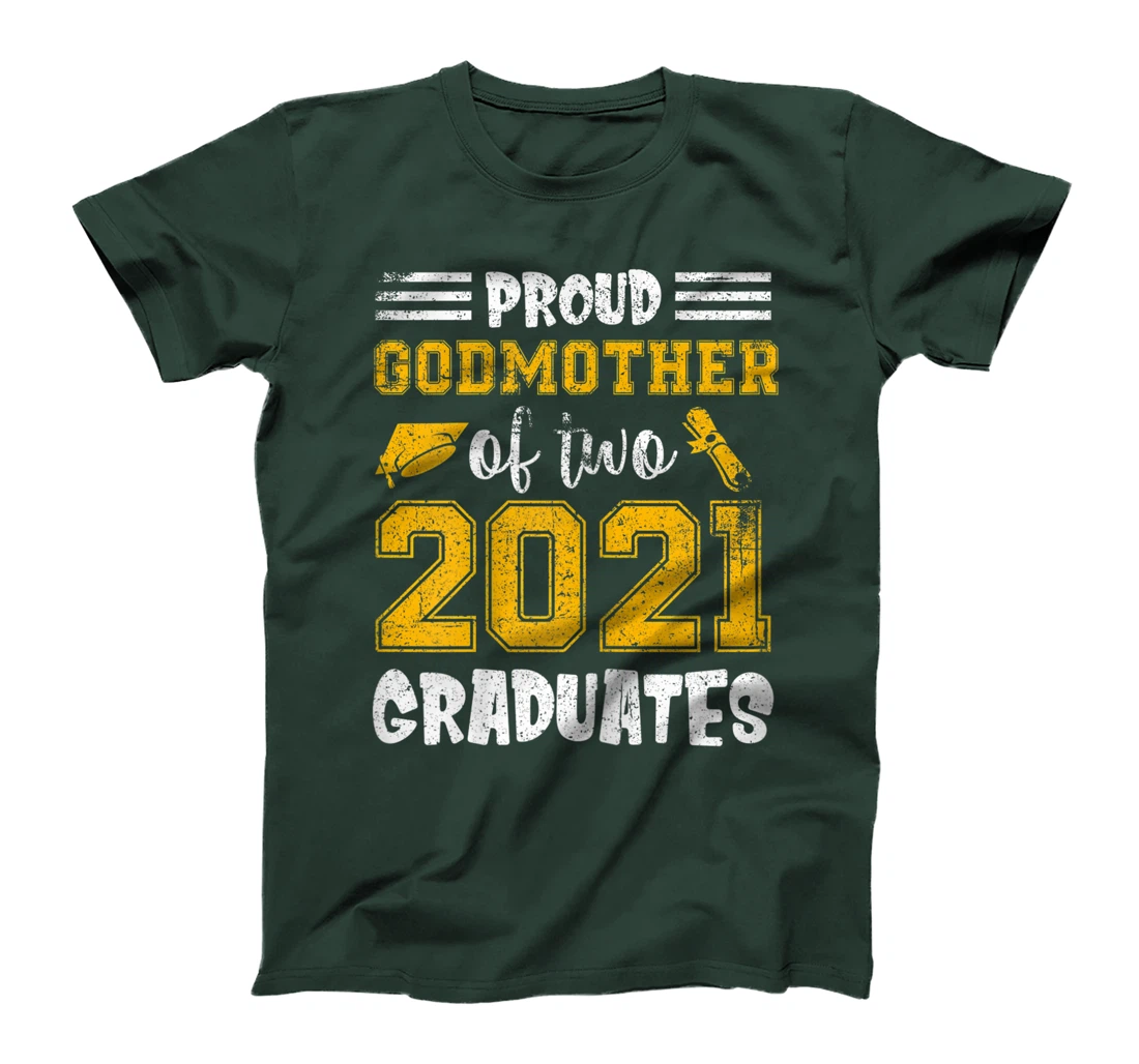 Womens Proud Godmother Of Two 2021 Graduate Senior Distressed T-Shirt