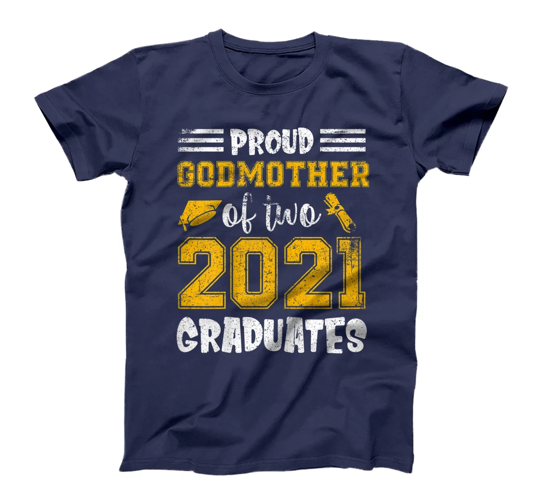 Womens Proud Godmother Of Two 2021 Graduate Senior Distressed T-Shirt