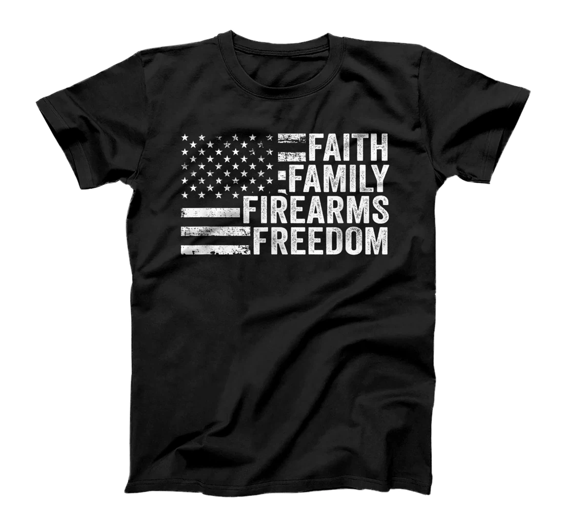 Faith Family Firearms & Freedom - Pro God Guns American Flag T-Shirt