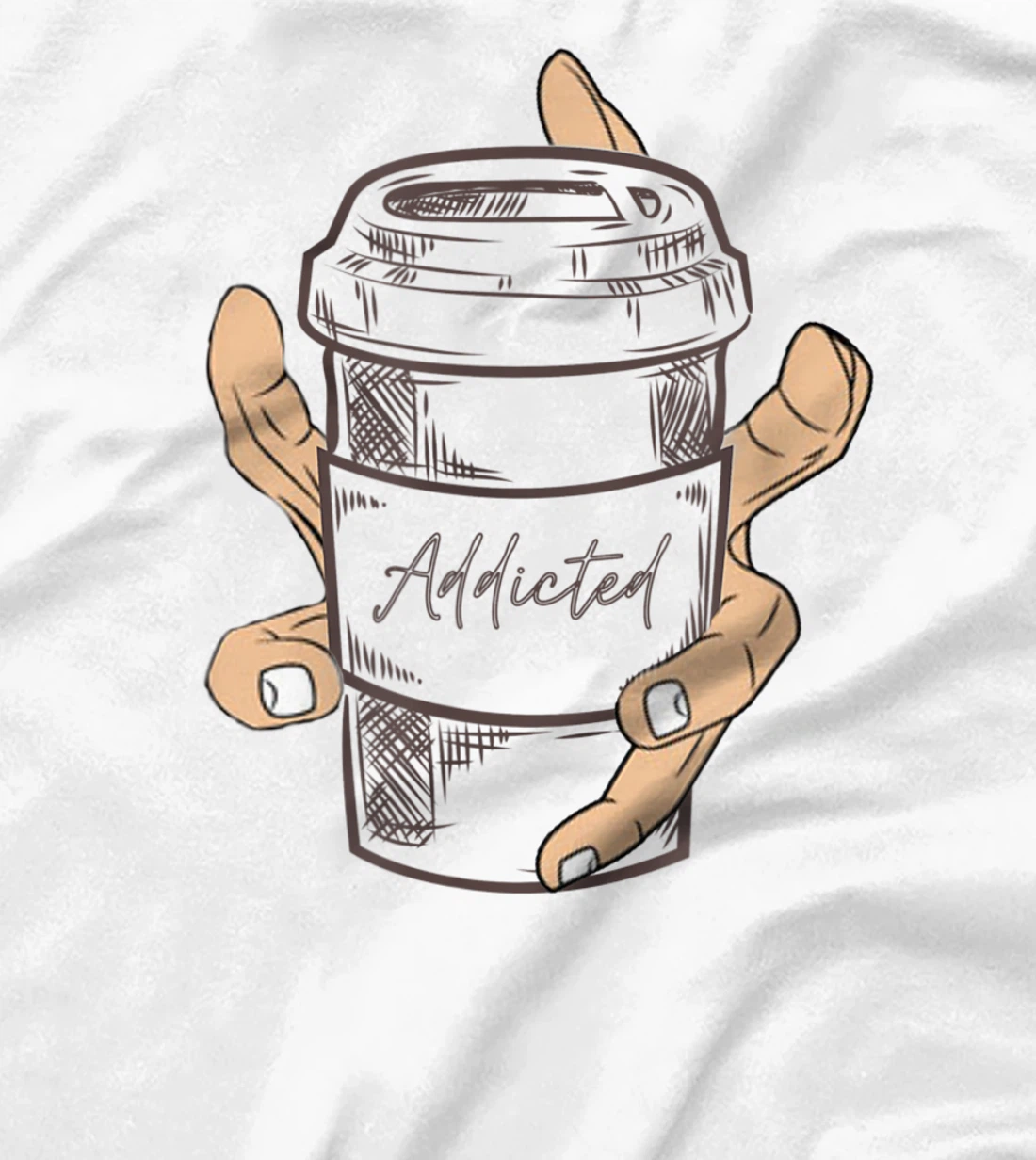 Addicted Coffee Cup with Six Fingered Hand T-Shirt, Women T-Shirt