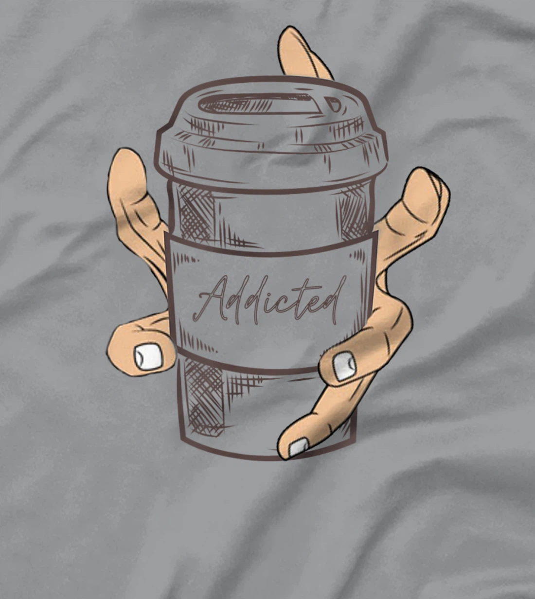Addicted Coffee Cup with Six Fingered Hand T-Shirt, Women T-Shirt
