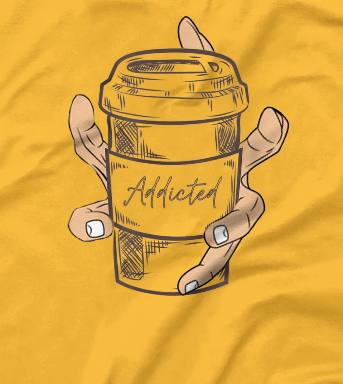 Addicted Coffee Cup with Six Fingered Hand T-Shirt, Women T-Shirt