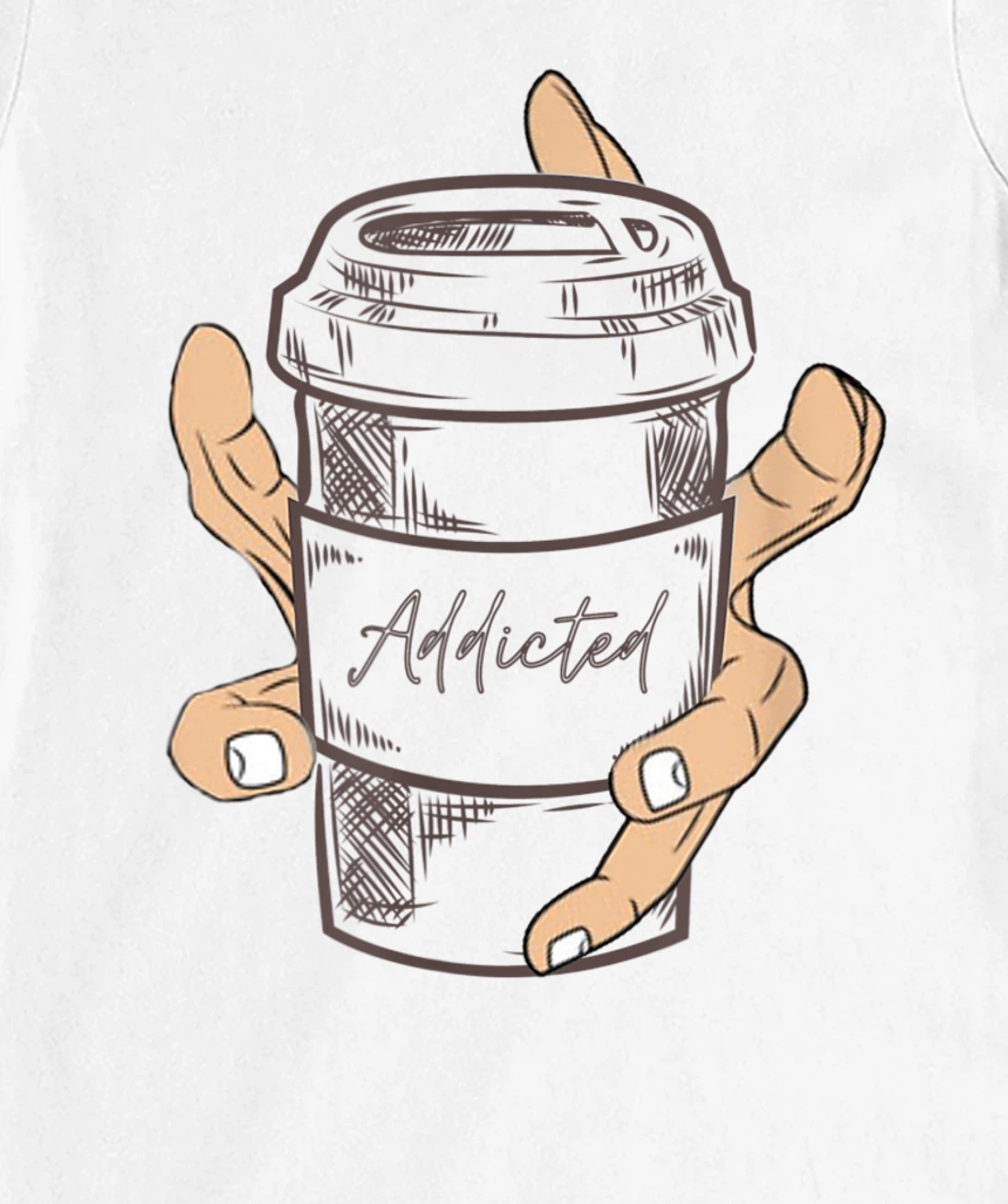 Addicted Coffee Cup with Six Fingered Hand T-Shirt, Women T-Shirt