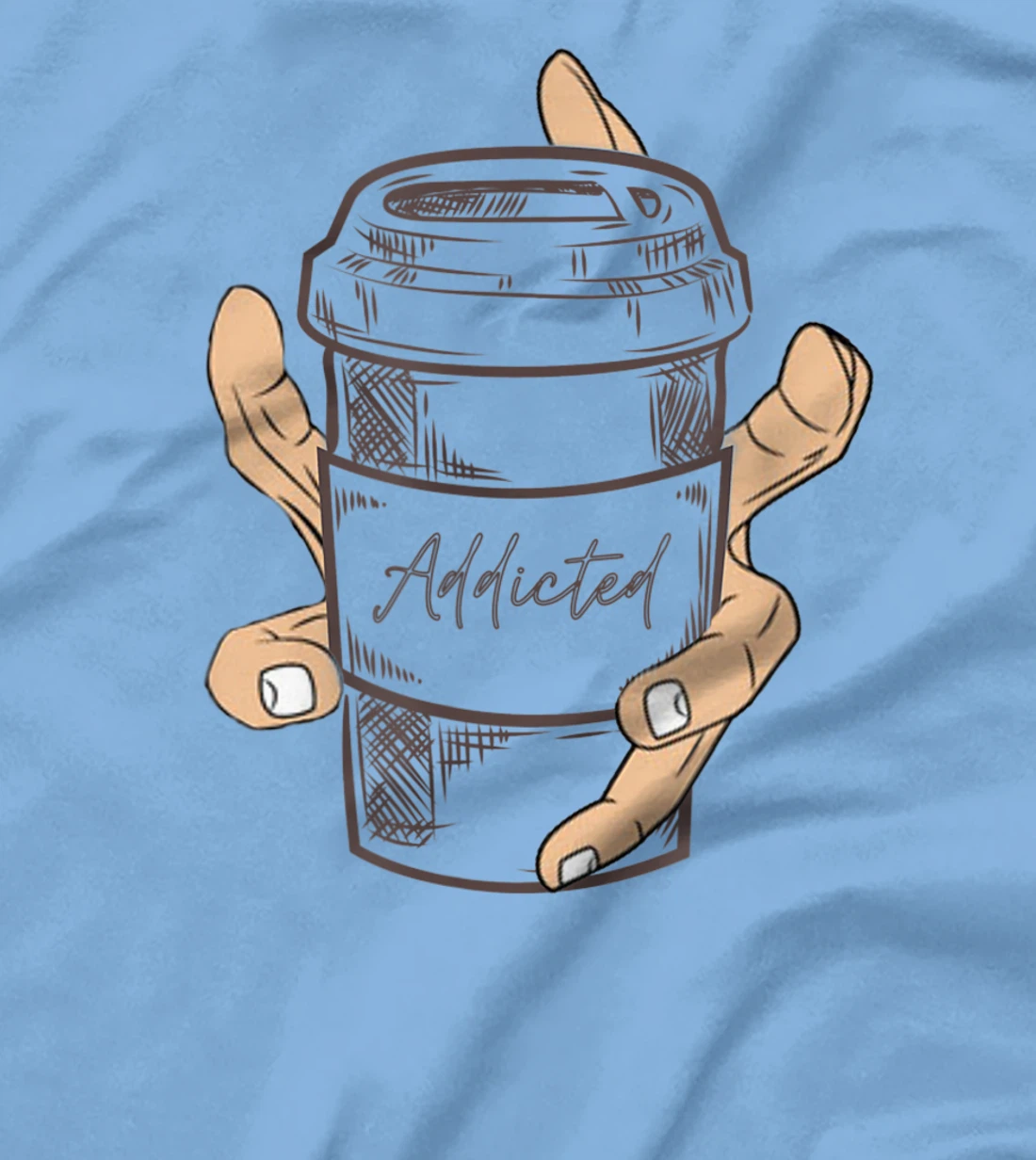 Addicted Coffee Cup with Six Fingered Hand T-Shirt, Women T-Shirt
