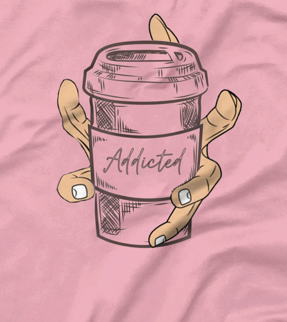 Addicted Coffee Cup with Six Fingered Hand T-Shirt, Women T-Shirt