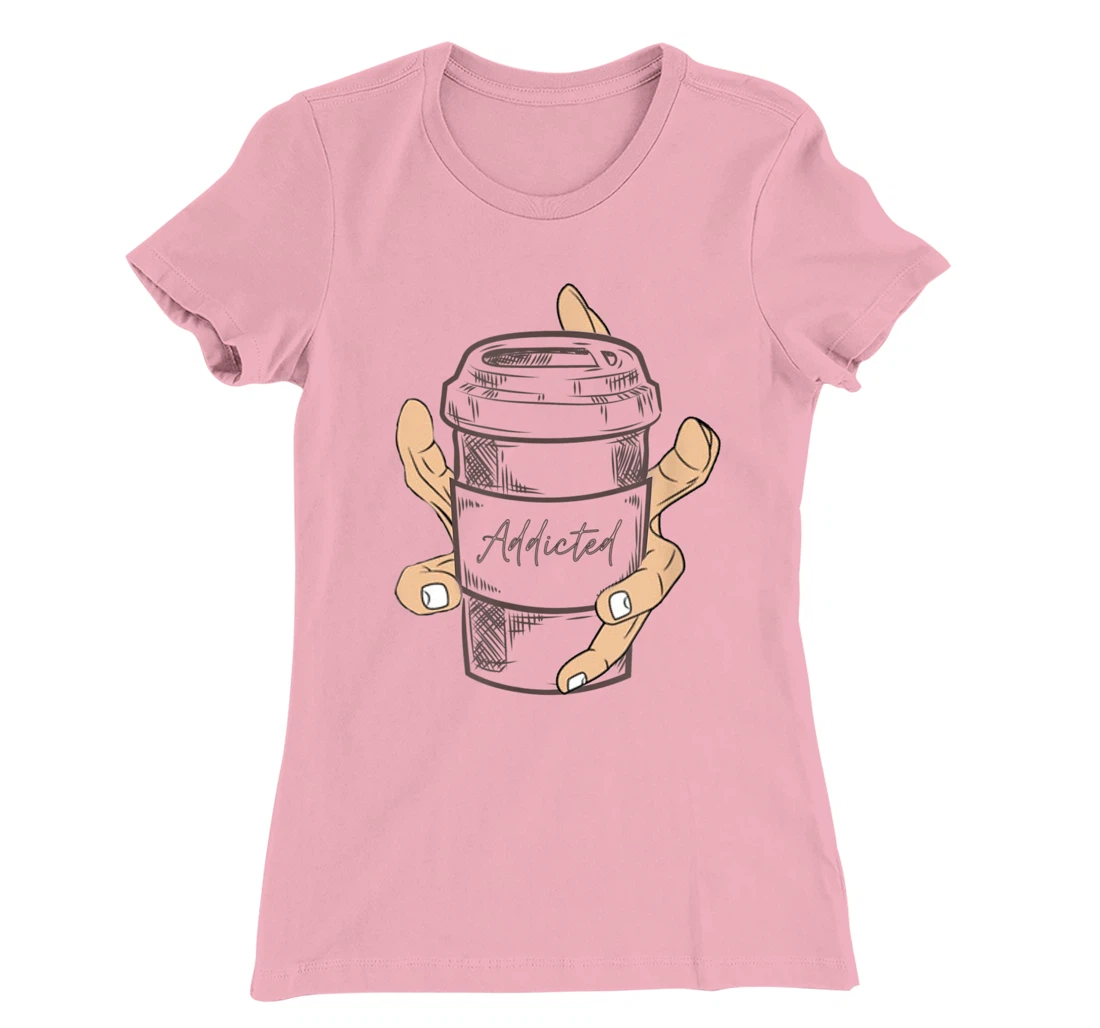 Addicted Coffee Cup with Six Fingered Hand T-Shirt, Women T-Shirt