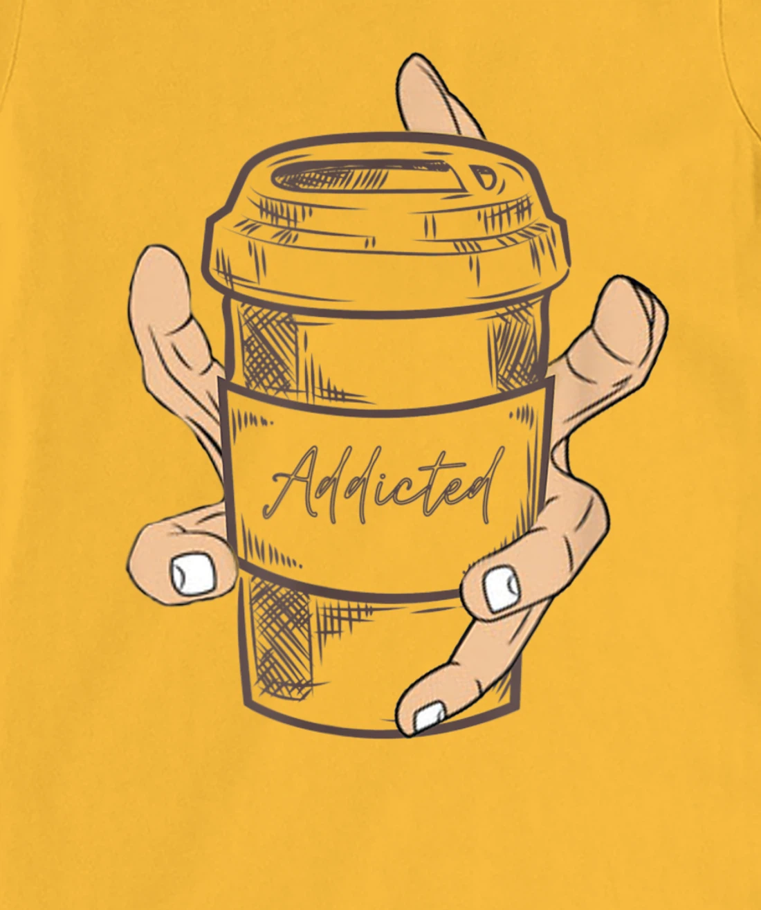 Addicted Coffee Cup with Six Fingered Hand T-Shirt, Women T-Shirt