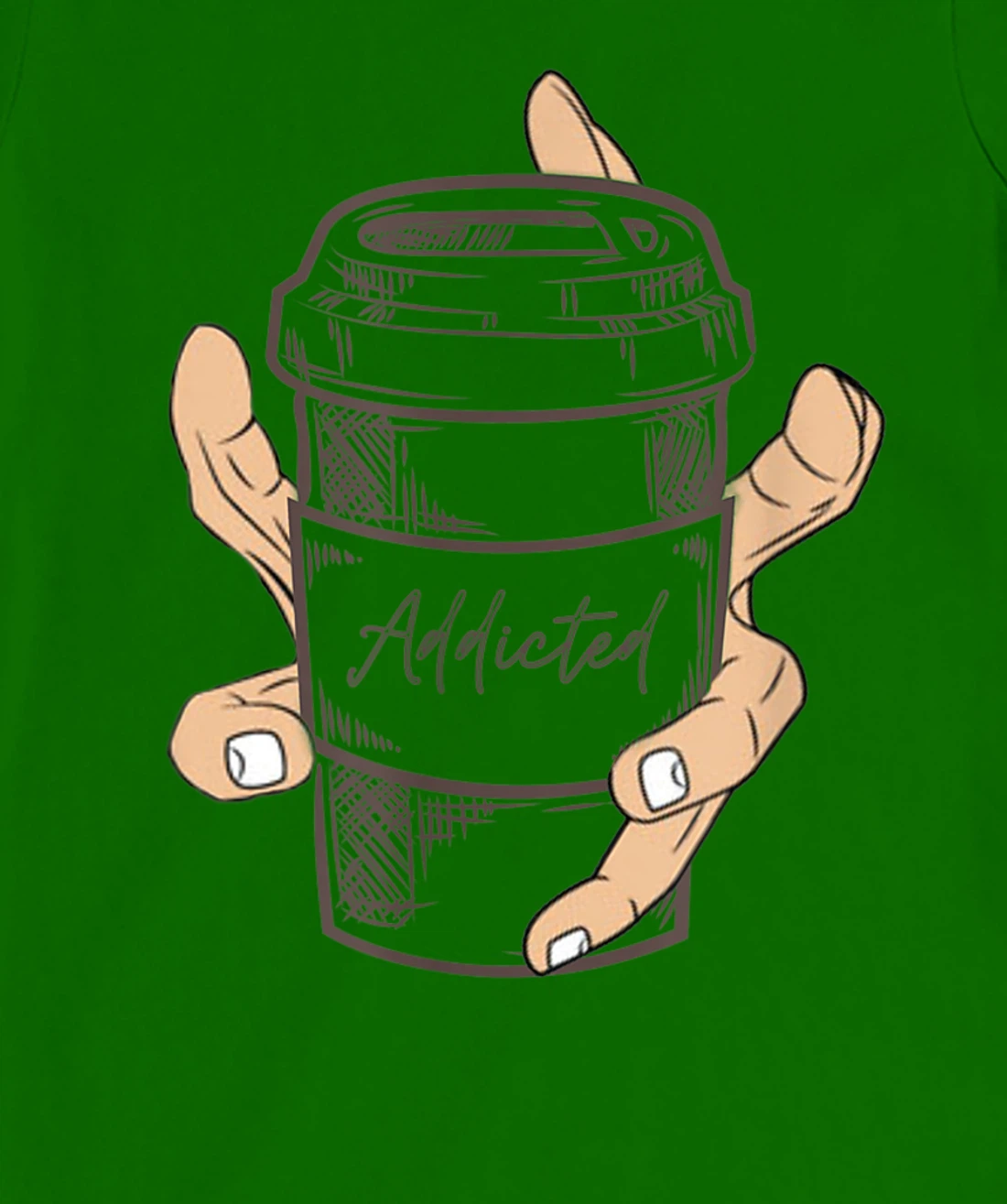 Addicted Coffee Cup with Six Fingered Hand T-Shirt, Women T-Shirt