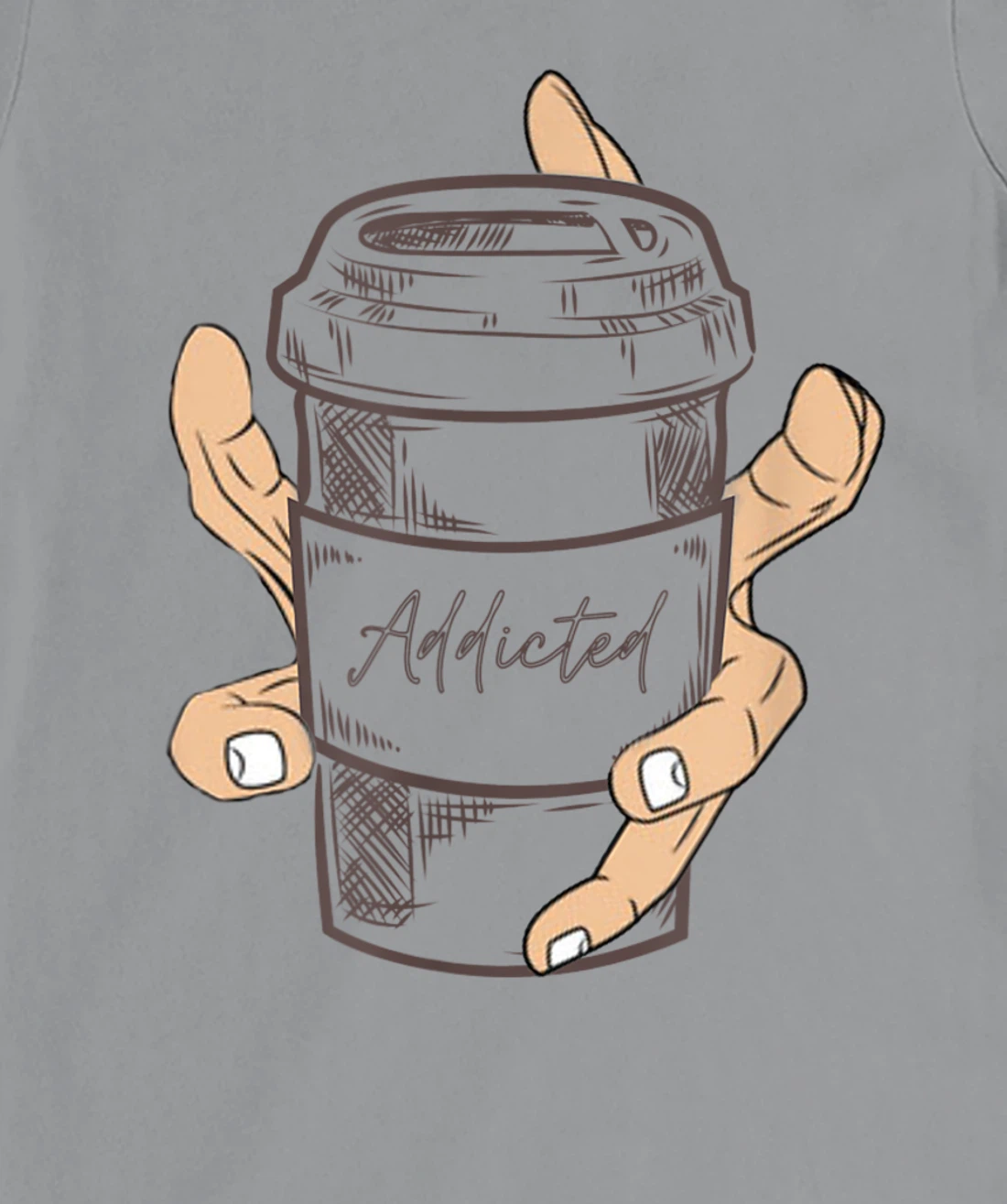Addicted Coffee Cup with Six Fingered Hand T-Shirt, Women T-Shirt