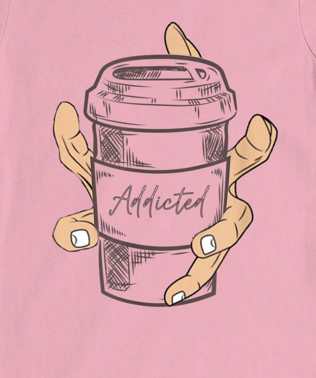 Addicted Coffee Cup with Six Fingered Hand T-Shirt, Women T-Shirt