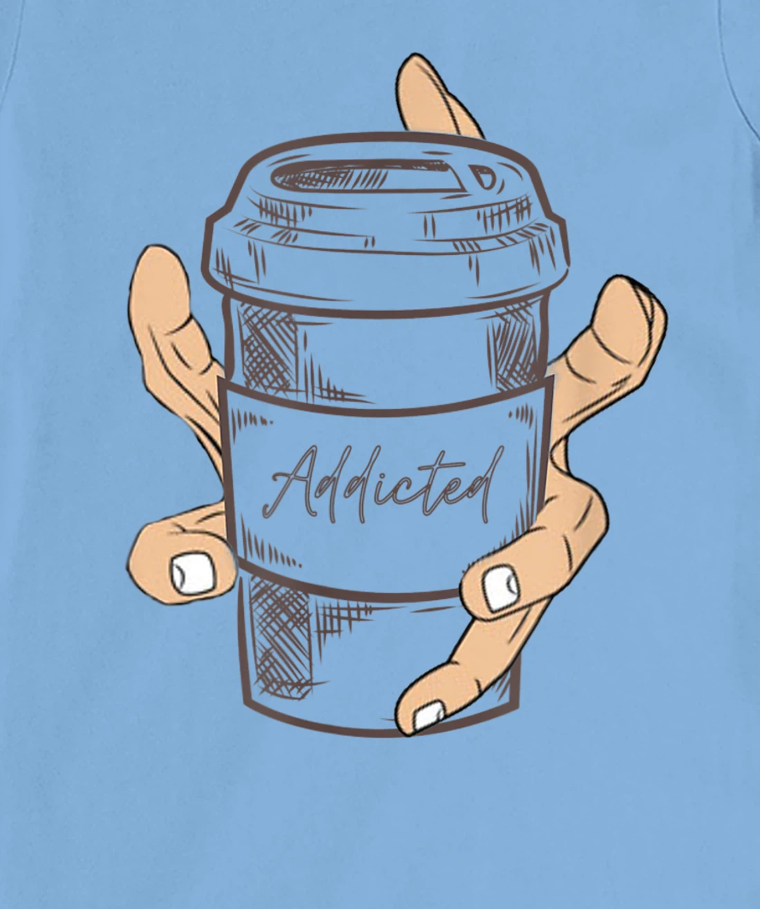 Addicted Coffee Cup with Six Fingered Hand T-Shirt, Women T-Shirt