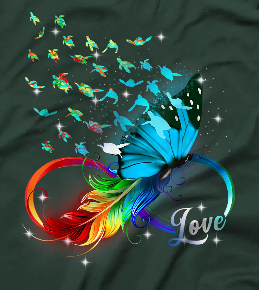 Love Sea Turtle Butterflies Ocean Animal Tortoise Lover T-Shirt, Kid T-Shirt and Women T-Shirt