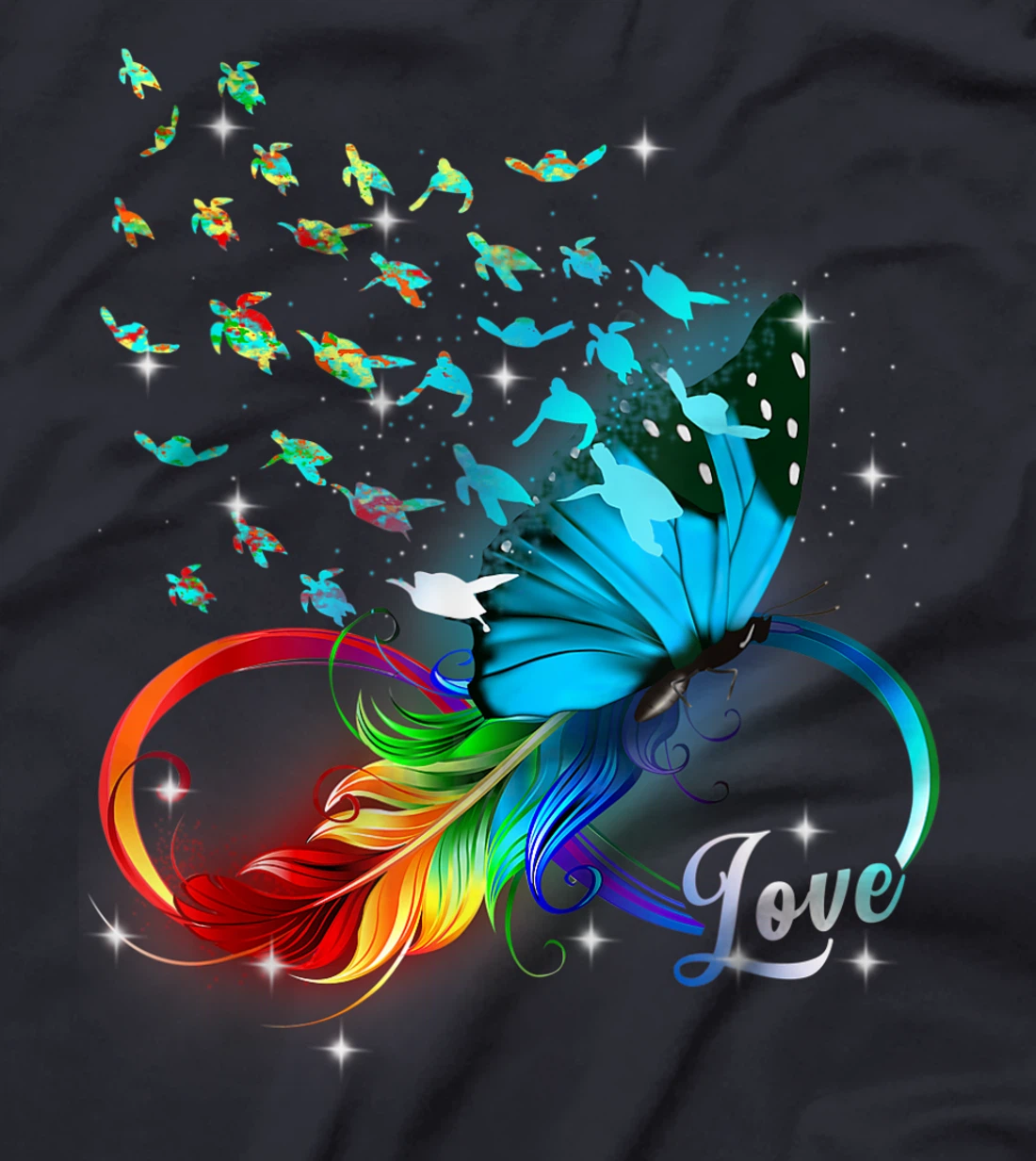 Love Sea Turtle Butterflies Ocean Animal Tortoise Lover T-Shirt, Kid T-Shirt and Women T-Shirt