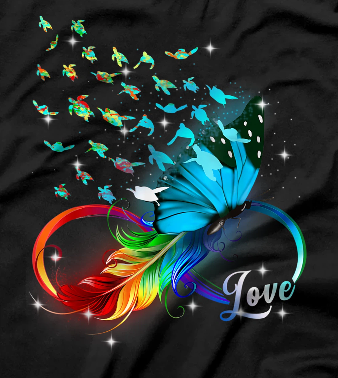 Love Sea Turtle Butterflies Ocean Animal Tortoise Lover T-Shirt, Kid T-Shirt and Women T-Shirt