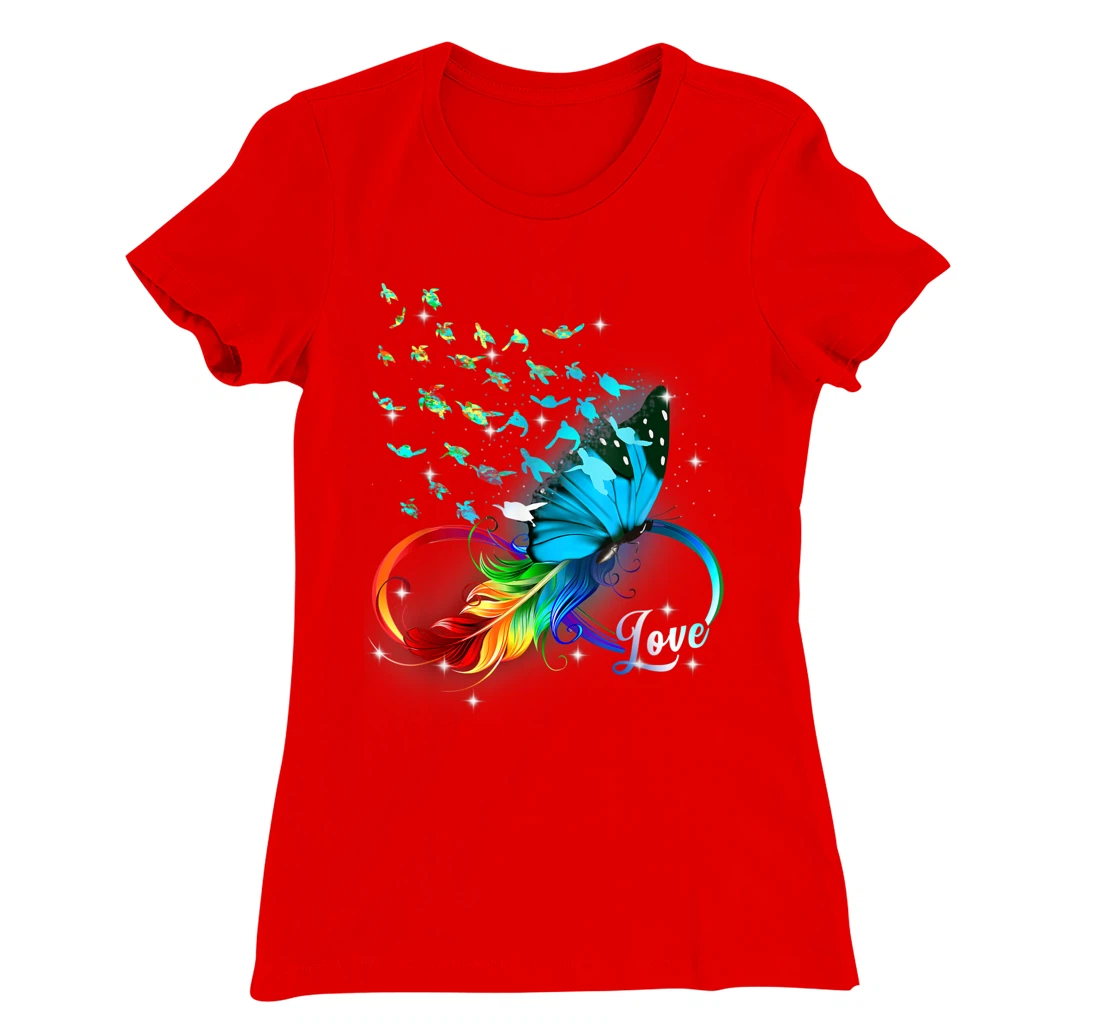 Love Sea Turtle Butterflies Ocean Animal Tortoise Lover T-Shirt, Kid T-Shirt and Women T-Shirt